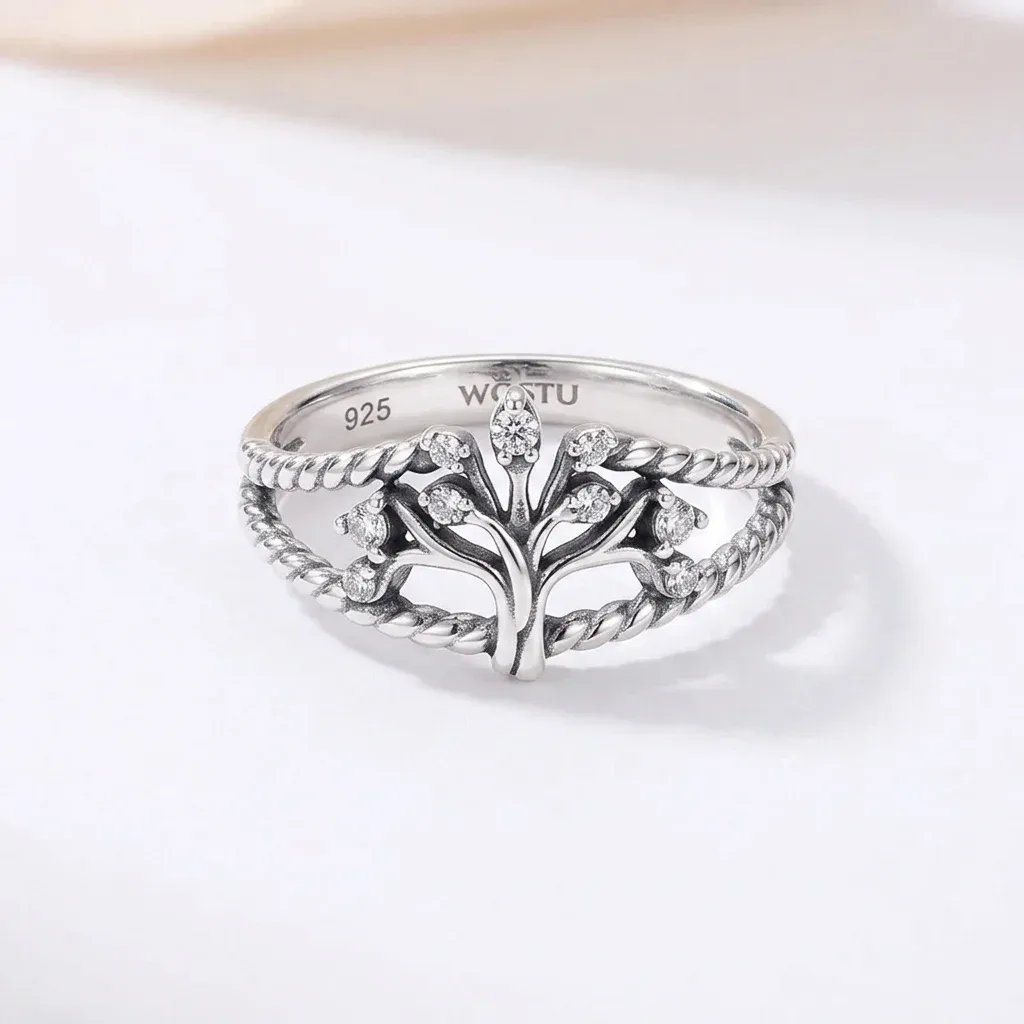 반짝이는 생명의 나무 실버 반지