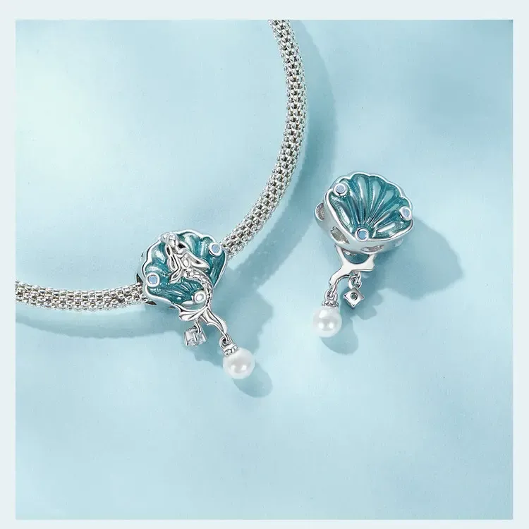 WOSTU 925 실버 인어 조개 참 펜던트