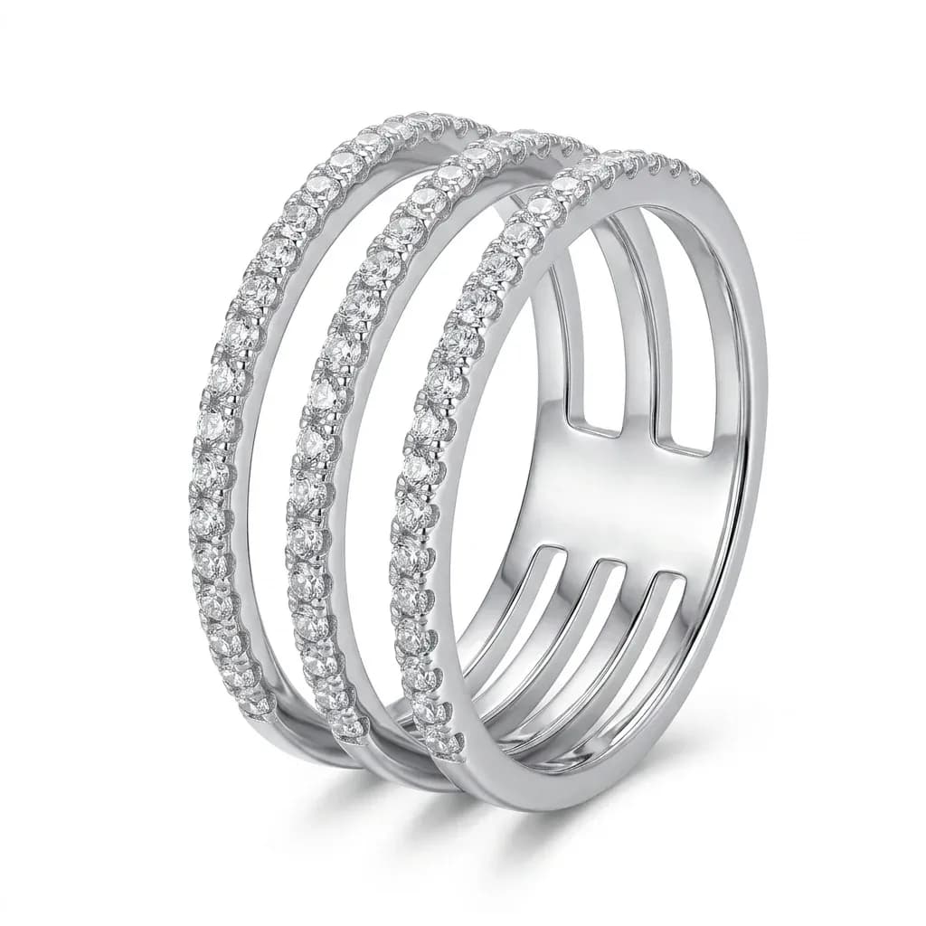 925 스털링 실버 멀티밴드 지르콘 링