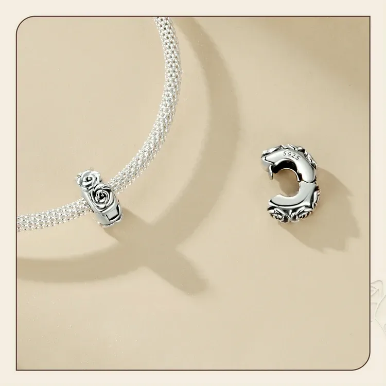 WOSTU 925 실버 레트로 3D 장미·나비 참 스토퍼 구슬