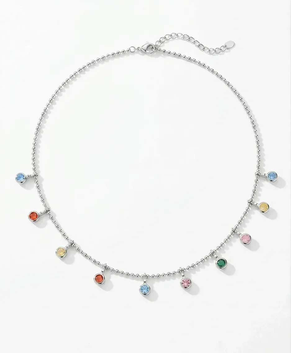 MODIAN 925 실버 레인보우 지르코니아 초커 목걸이