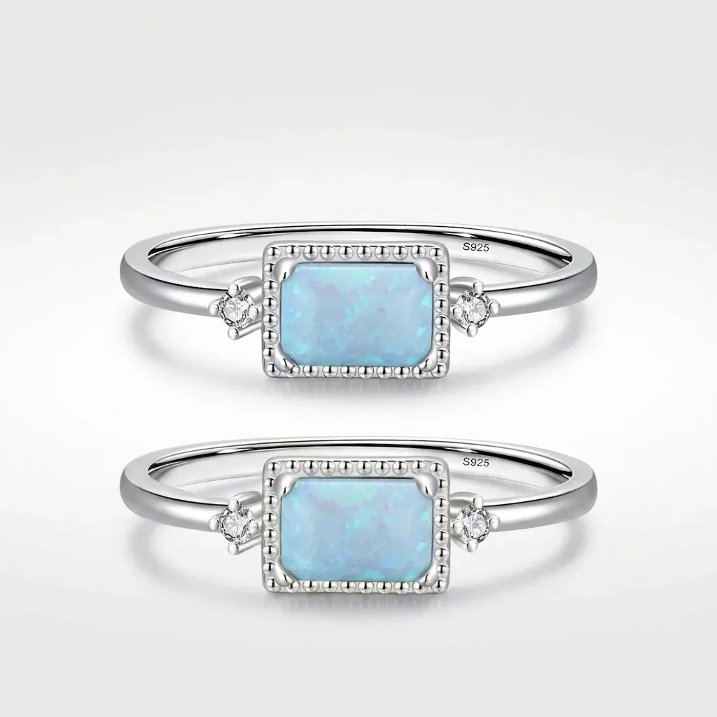 MODIAN 925 스털링 실버 천연 오팔 프롱 반지