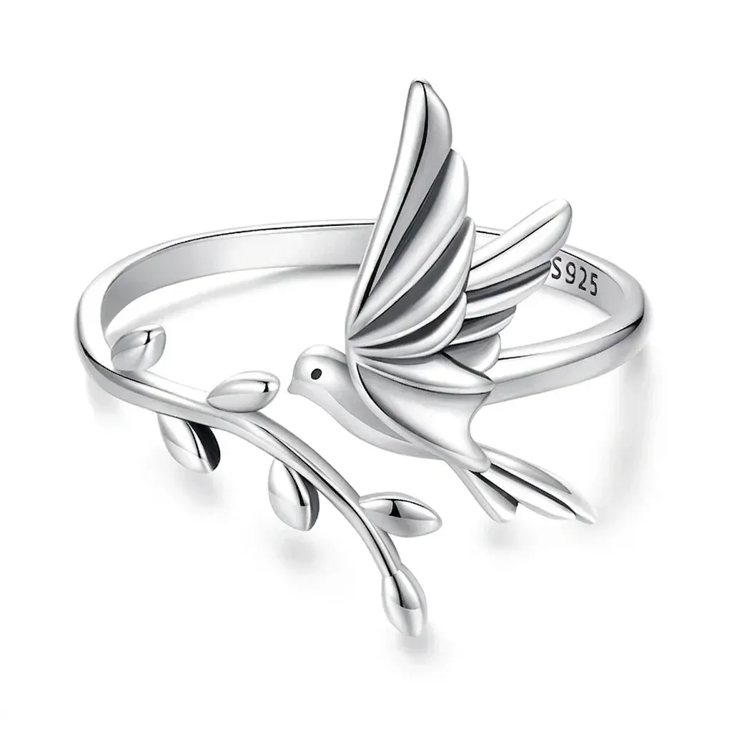 טבעת פתוחה מכסף עם יונת שלום