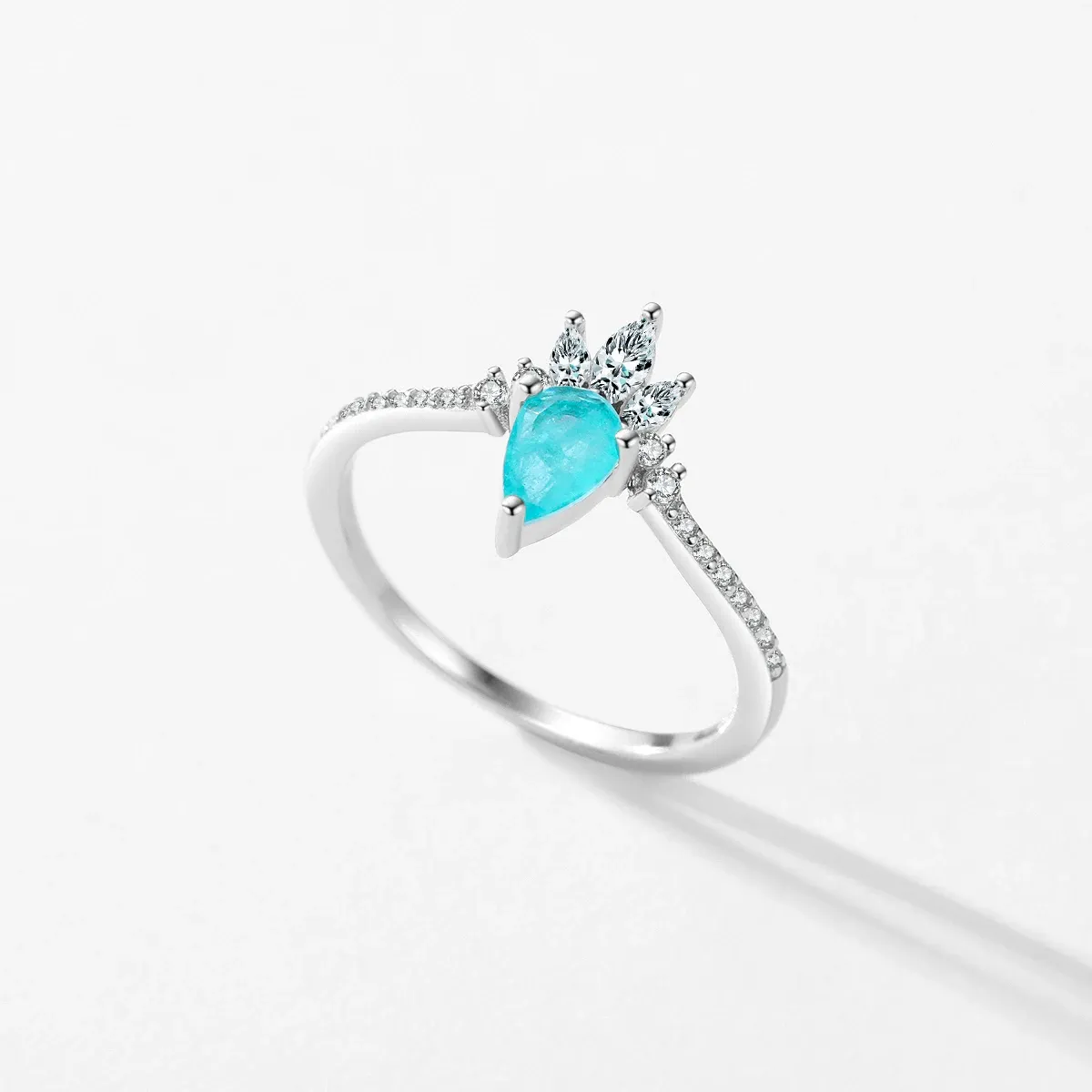 MODIAN 925 실버 크라운 투어말린 웨딩 링