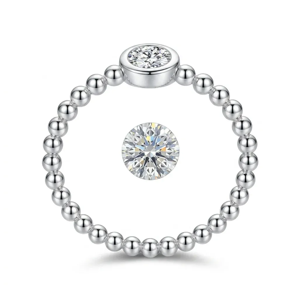 실버 비즈 밴드 모이사나이트 반지