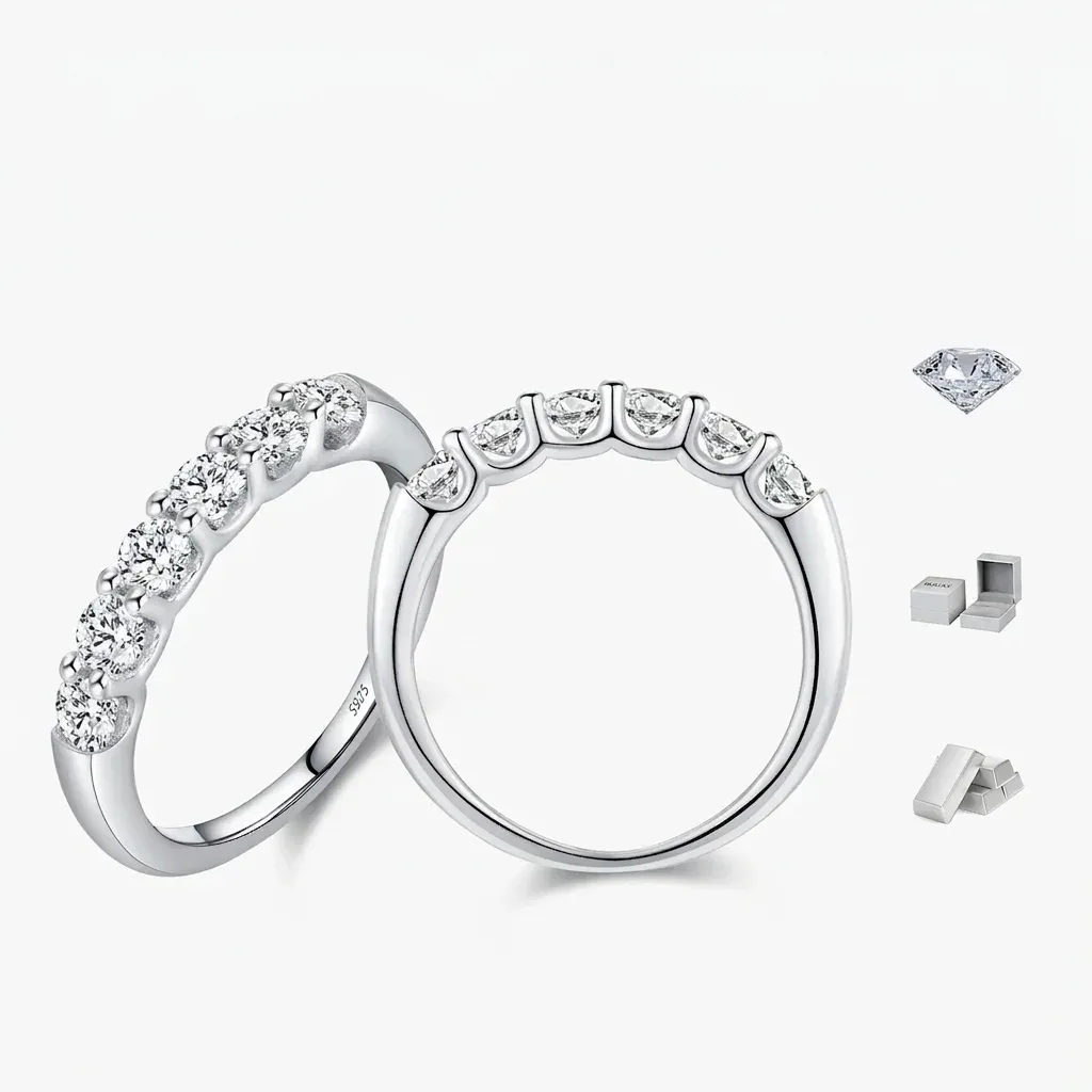 모이사나이트 실버 클래식 웨딩 밴드 반지