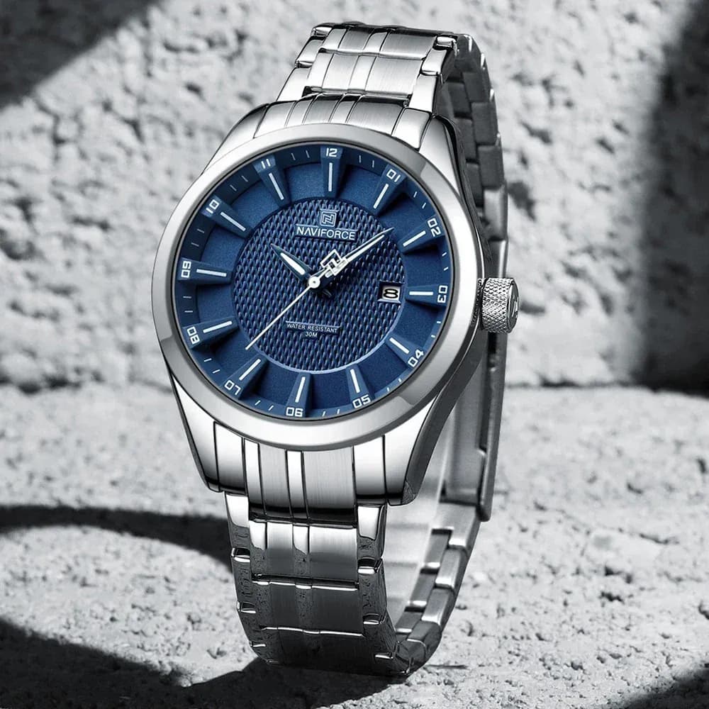 NAVIFORCE 비즈니스 스틸 쿼츠 발광 캘린더 남성 시계