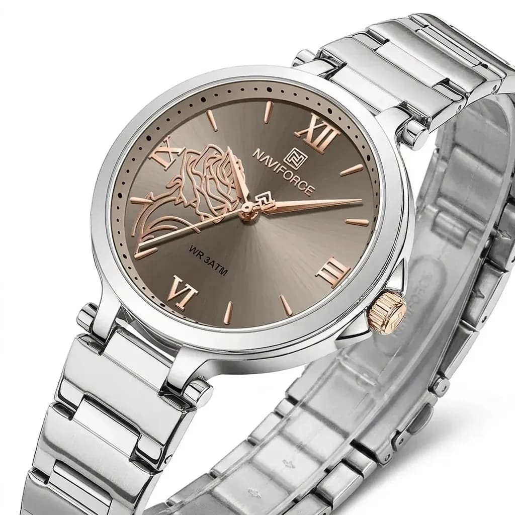 로즈 다이얼 실버 여성 메탈 시계