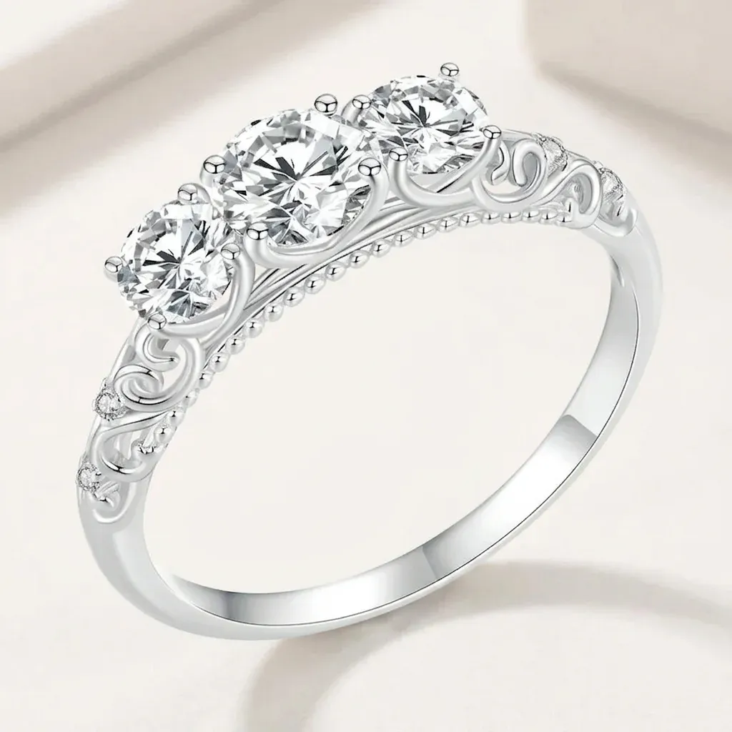 WOSTU 모이사나이트 925 실버 클래식 프롱 링