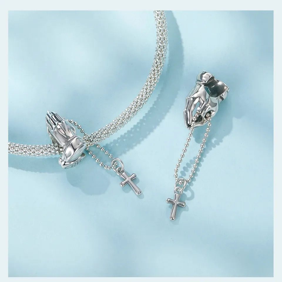 바모어 925 실버 레트로 크로스 러브 하트 종교 참