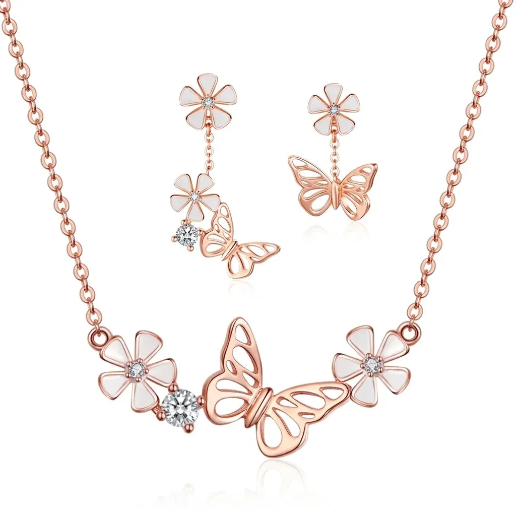 바모어 925 실버 로즈 나비 주얼리 세트