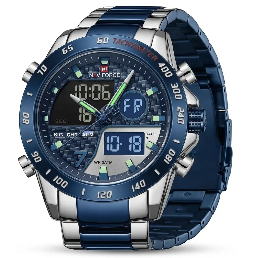 네비포스 9171 아날로그·디지털 스틸 스트랩 밀리터리 스포츠 시계