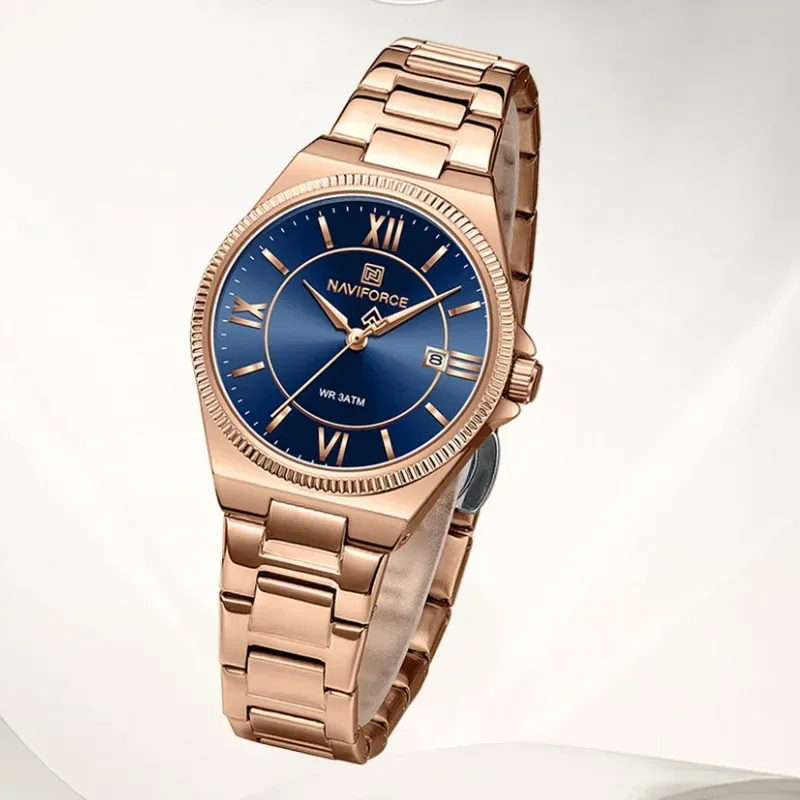 네비포스 NF5073 여성용 로만 캘린더 스틸 시계