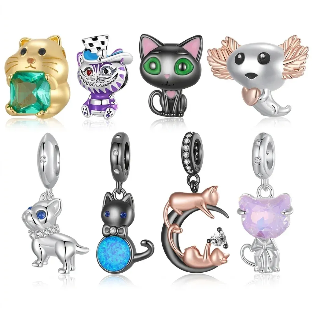 바모어 925 실버 블랙 캣 참 펜던트