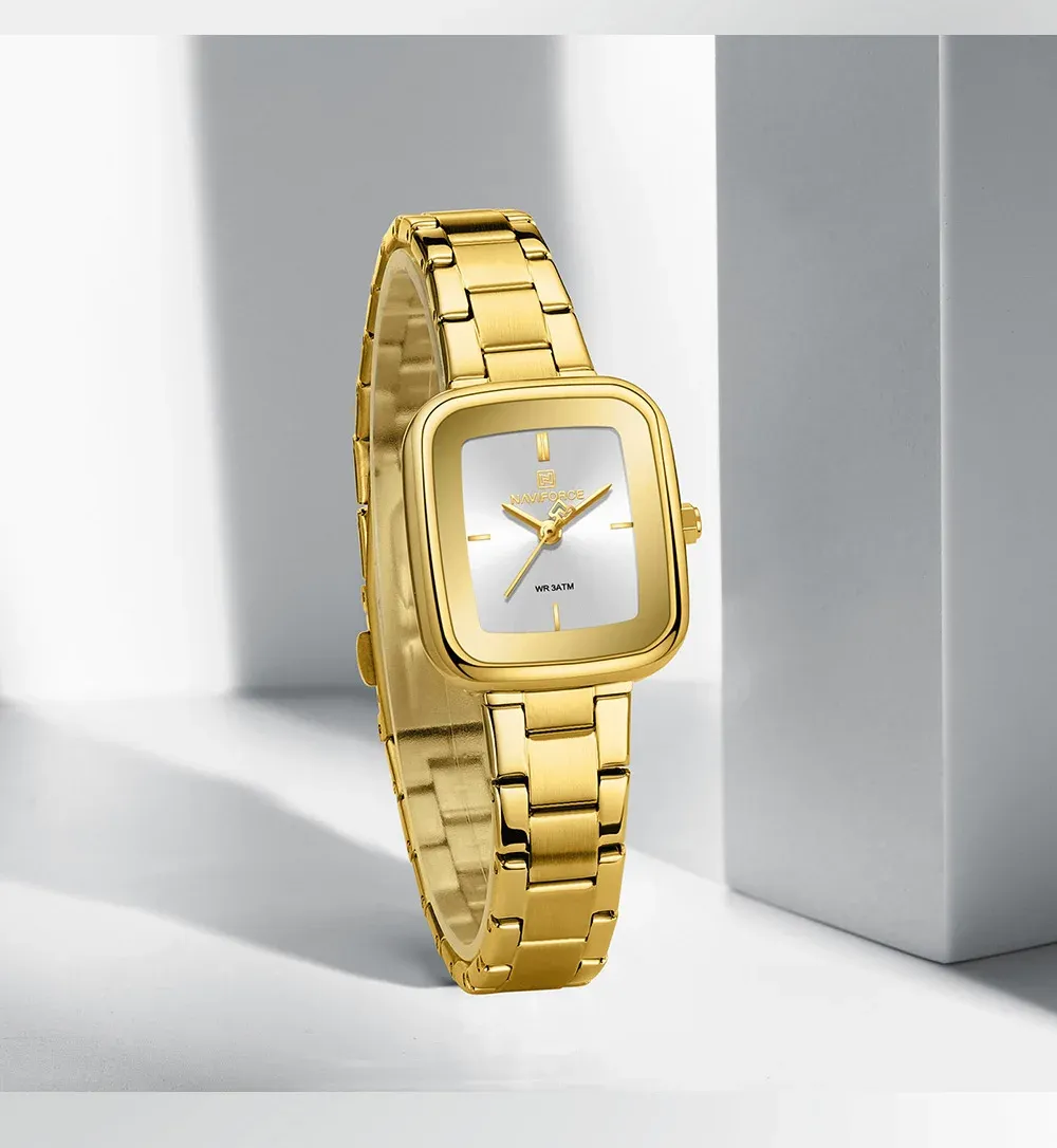 네비포스 여성용 사각 스틸 쿼츠 시계 NF5075