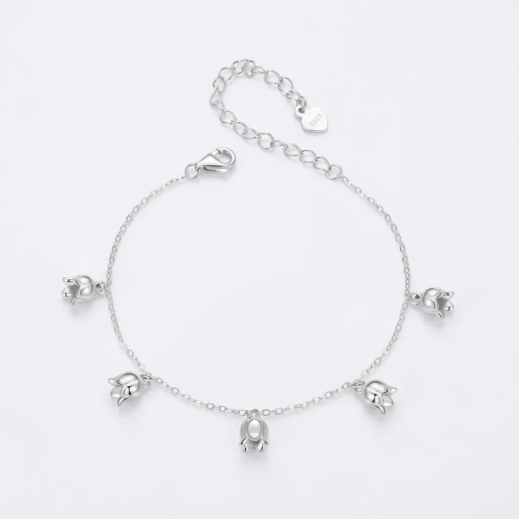 바모어 은방울꽃 925 스털링 실버 체인 팔찌