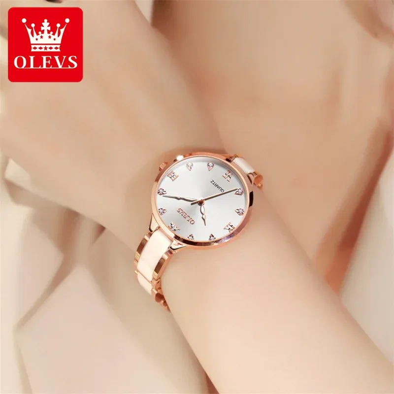 OLEVS 세라믹 스트랩 여성 쿼츠 손목시계