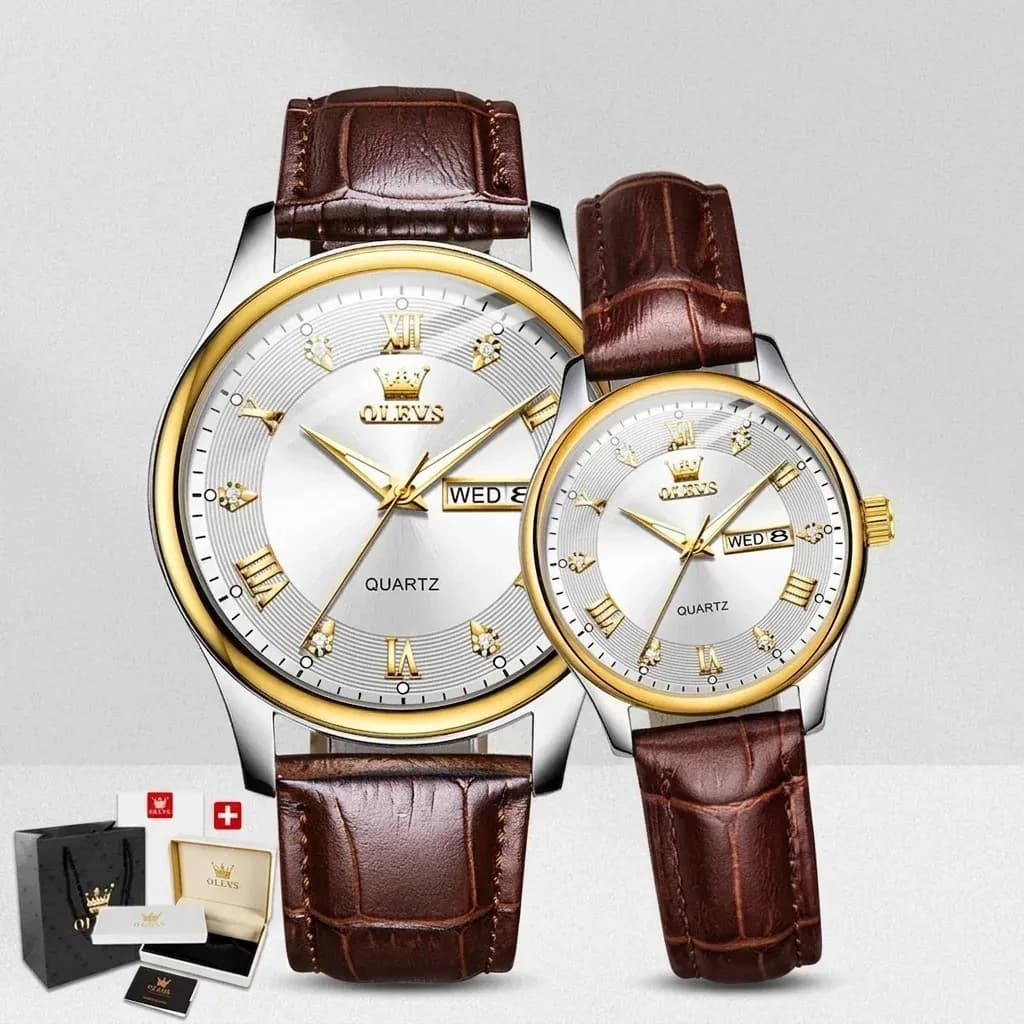 로만 가죽 스트랩 듀얼 캘린더 시계