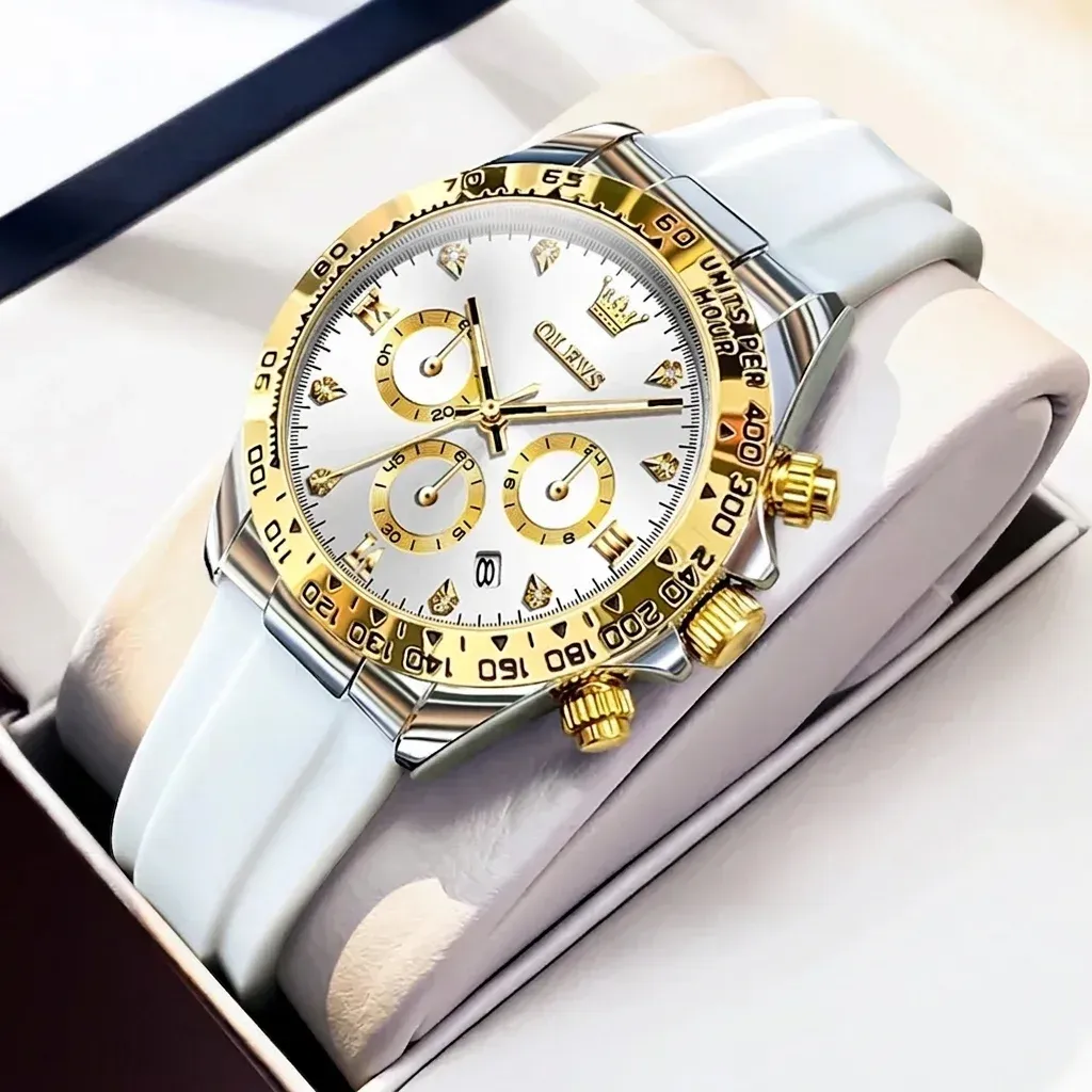 화이트 골드 여성 크로노그래프 손목시계