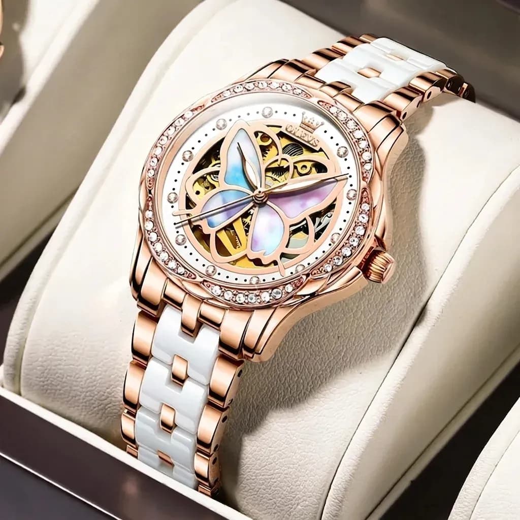 שעון נשים אוטומטי זהב ורוד יוקרתי
