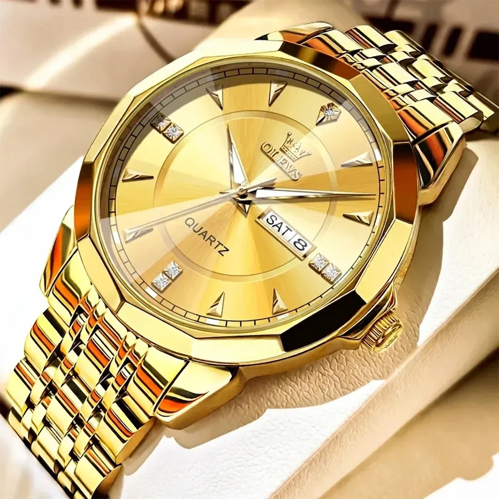 שעון OLEVS זהב עם צמיד פלדה