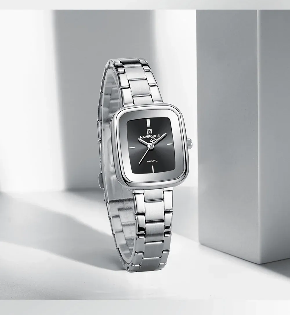 네비포스 NF5075 여성용 사각 스틸 쿼츠 시계