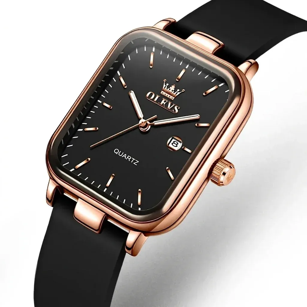 שעון נשים מלבני שחור ורוז גולד