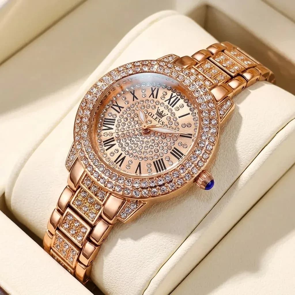 שעון נשים רוז גולד עם קריסטלים