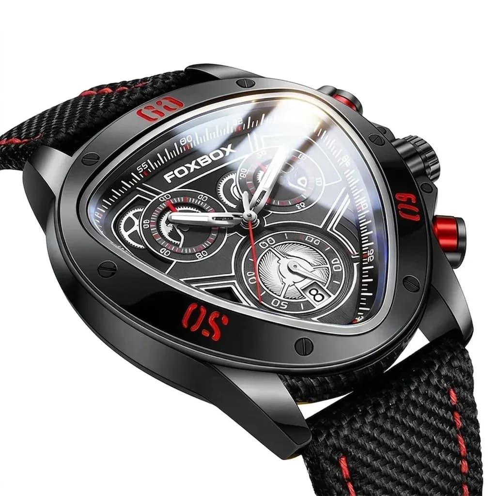 שעון FOXBOX שחור אדום בעיצוב משולש