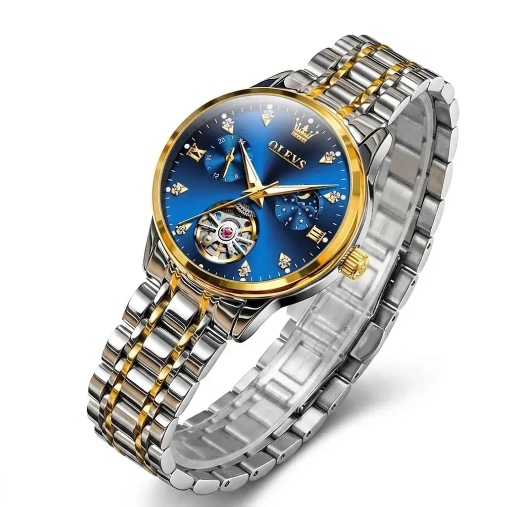 블루 다이얼 투톤 여성 오토매틱 시계