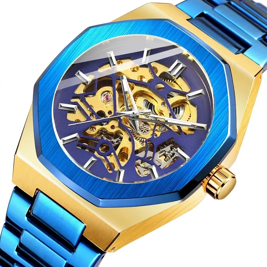 포르시닝 8198 블루 골드 스켈레톤 시계