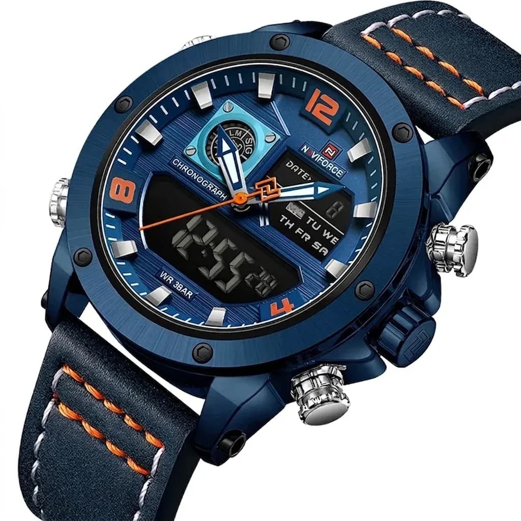 네이비 블루 듀얼 디스플레이 남성 시계
