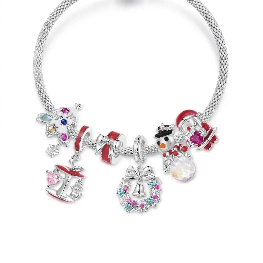 צמיד כסף עם תליוני חג מולד