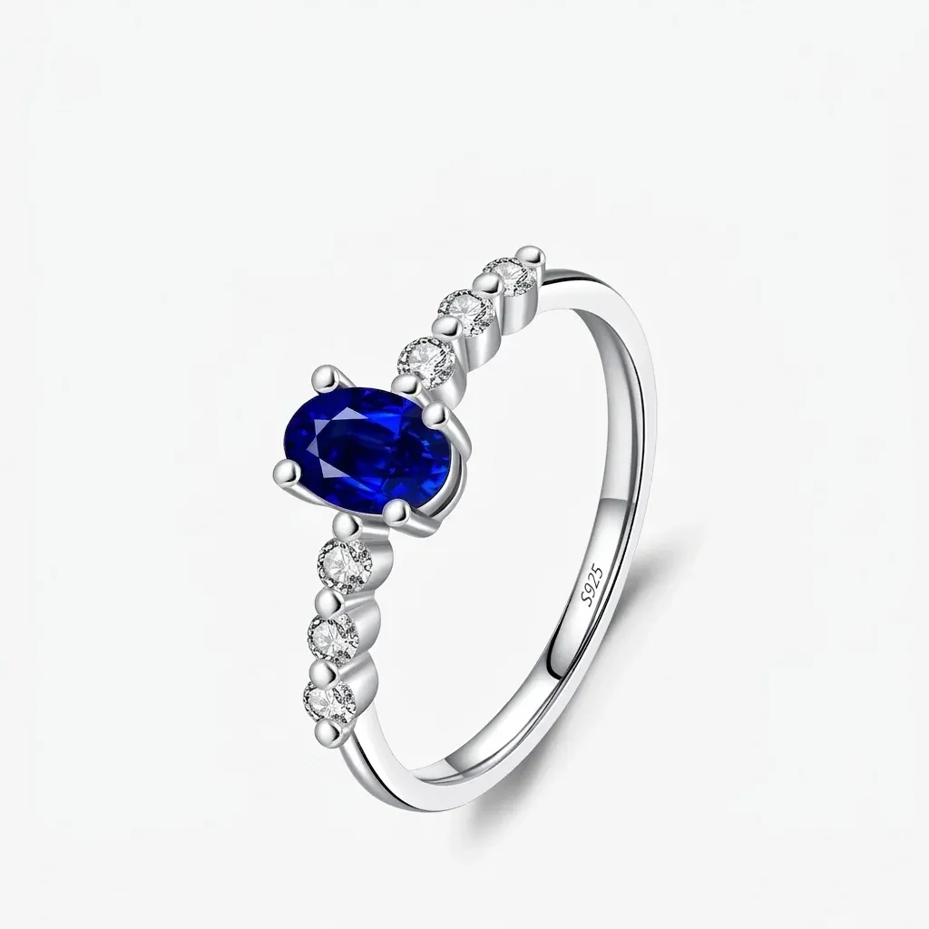 실버 타원 블루 지르코니아 빈티지 반지