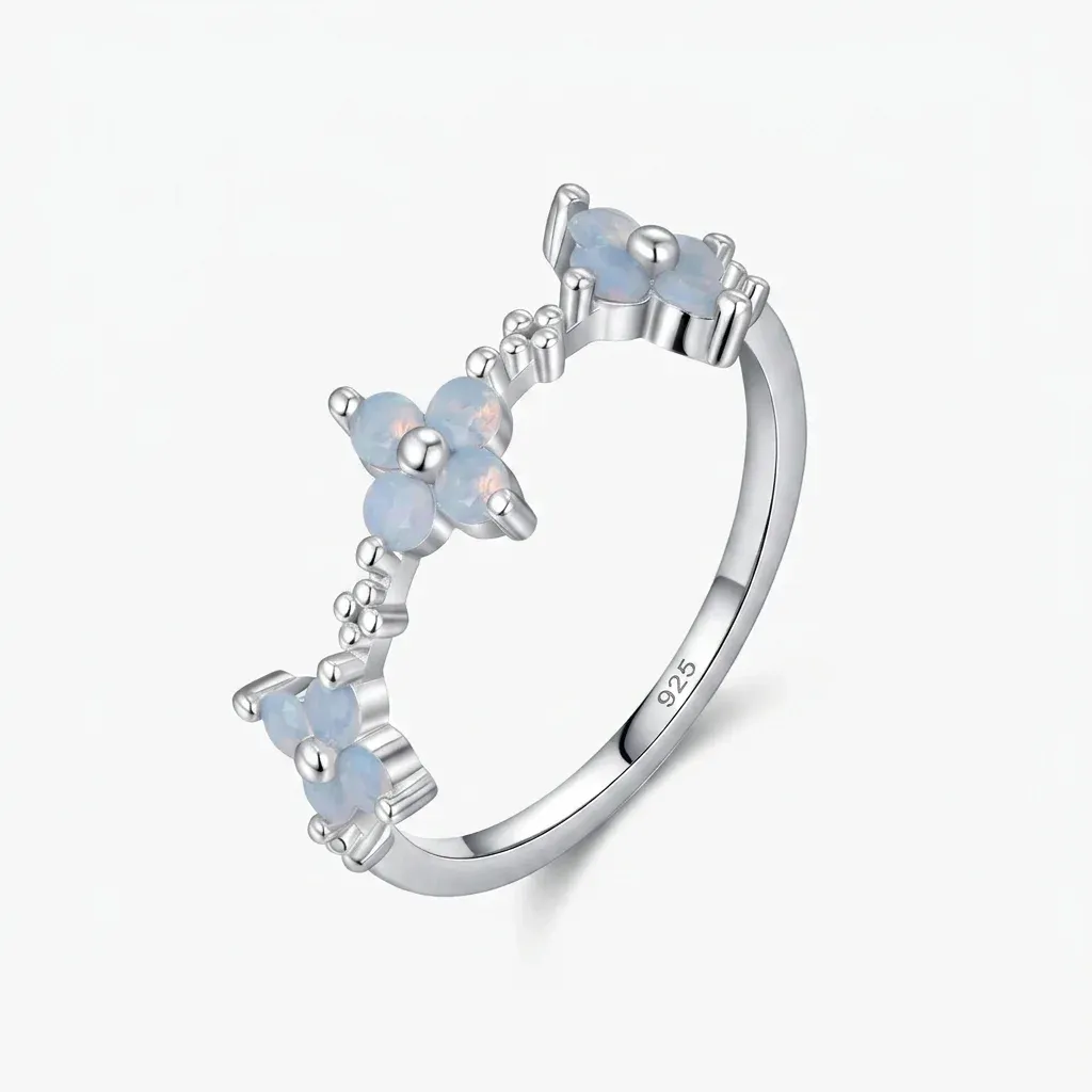 반짝이는 오팔 네잎클로버 실버 반지