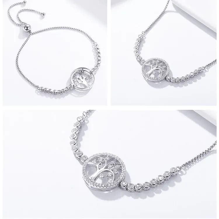 WOSTU 925 스털링 실버 생명의 나무 조절 링크 팔찌