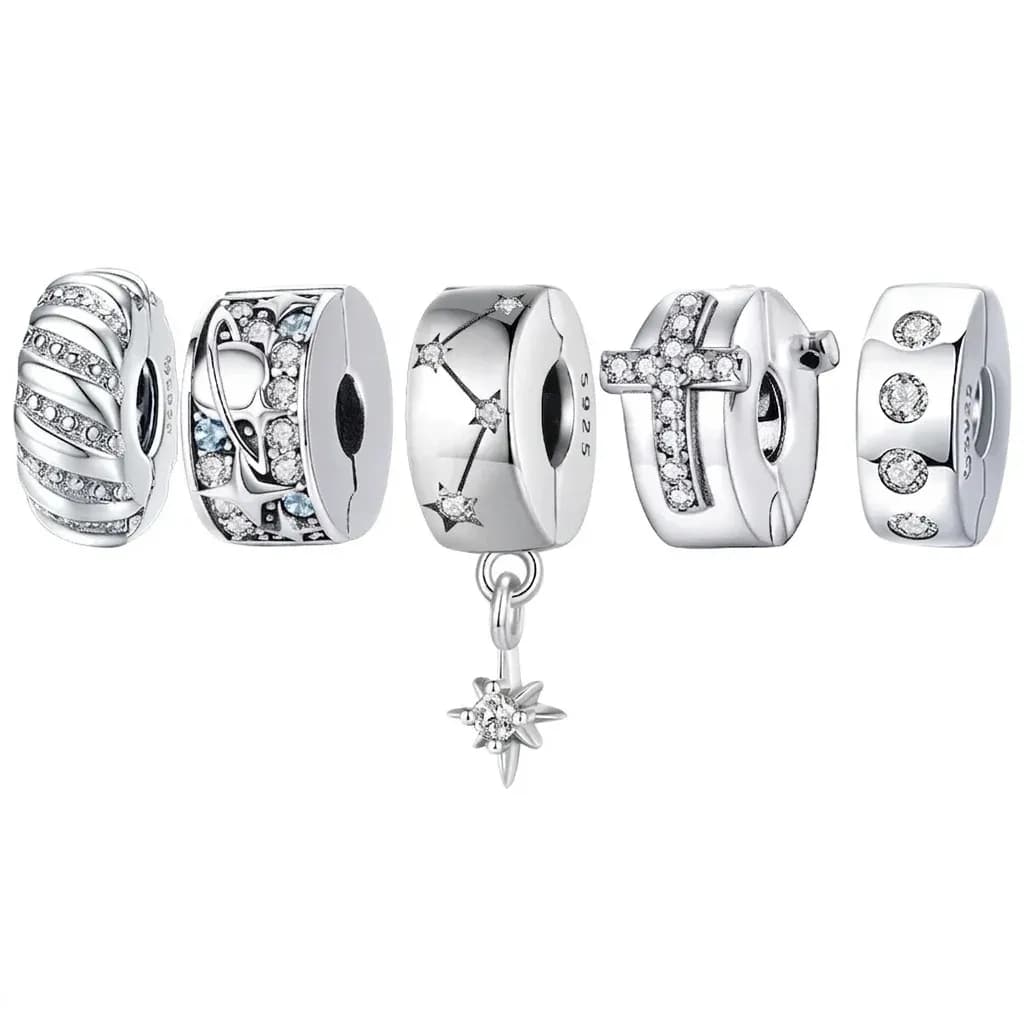 חמישה חרוזי כסף סטרלינג עם זירקונים