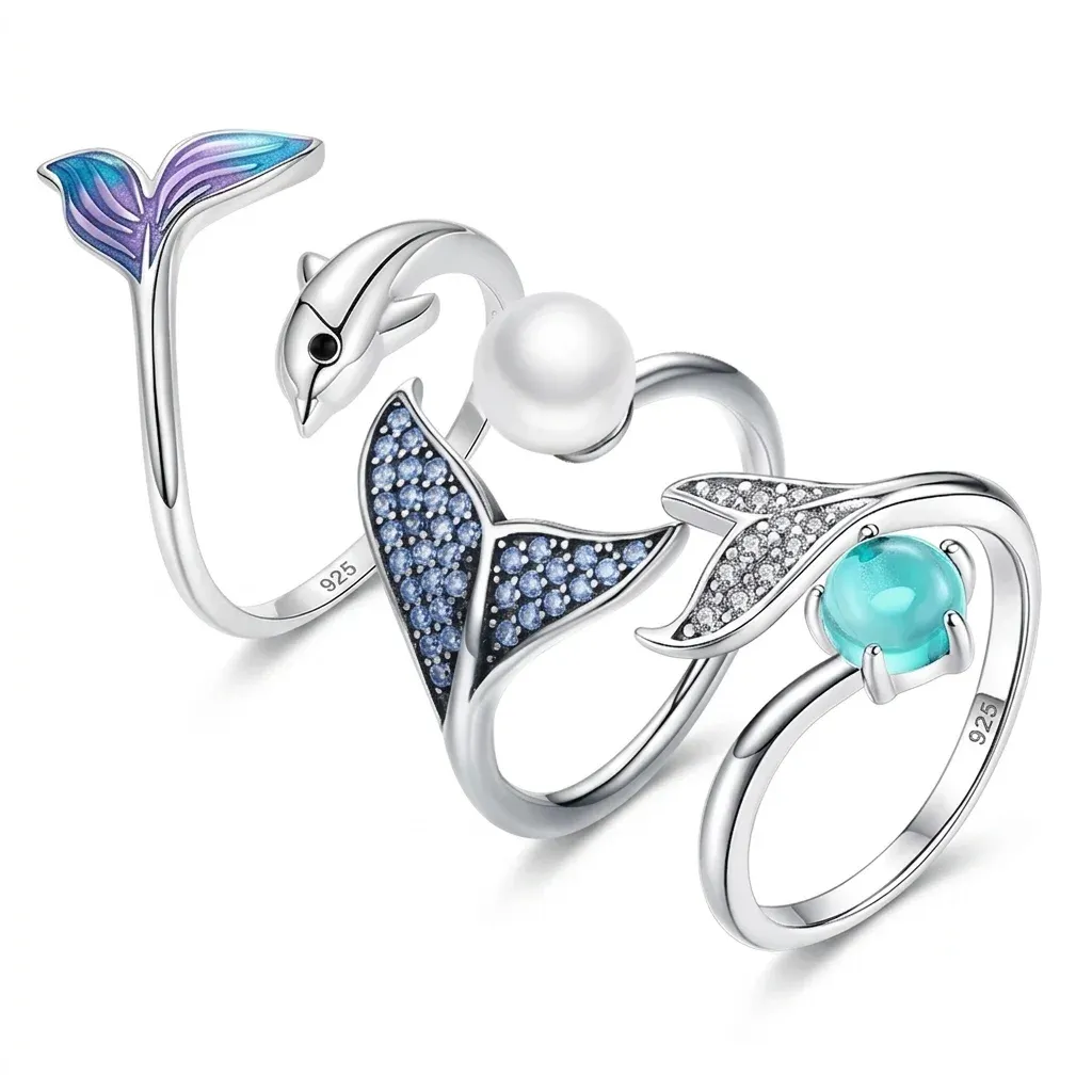 סט טבעות כסף זנב בת ים