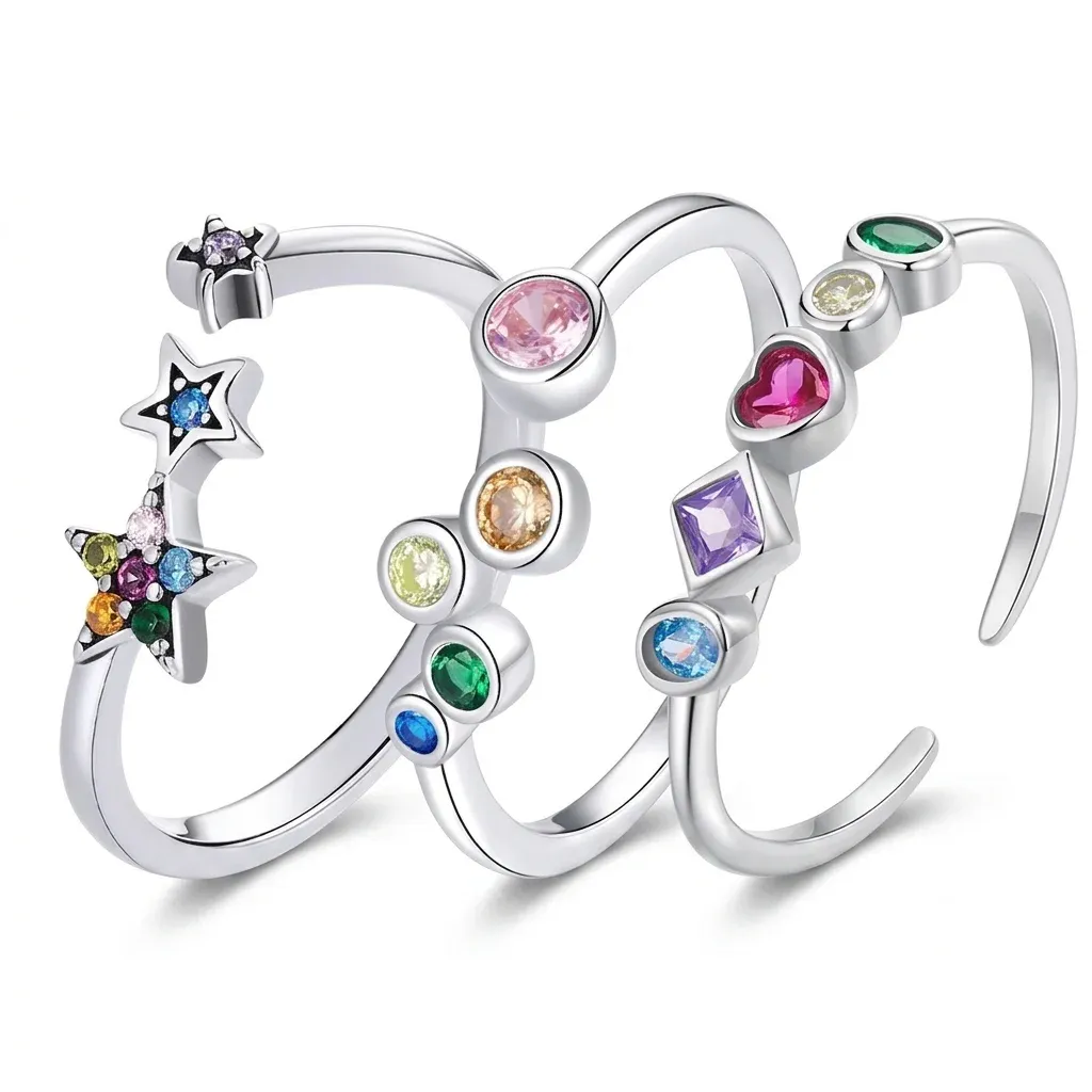 925 실버 컬러 지르콘 오픈 링 세트