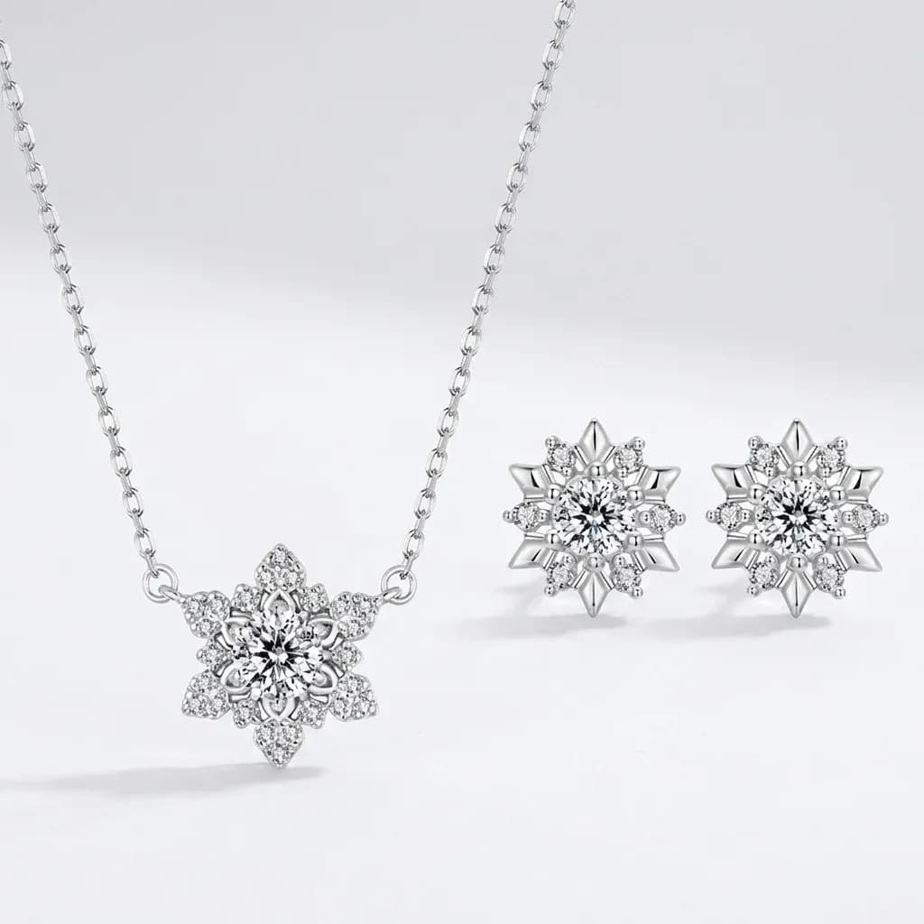 סט תכשיטי כסף פתית שלג נוצץ