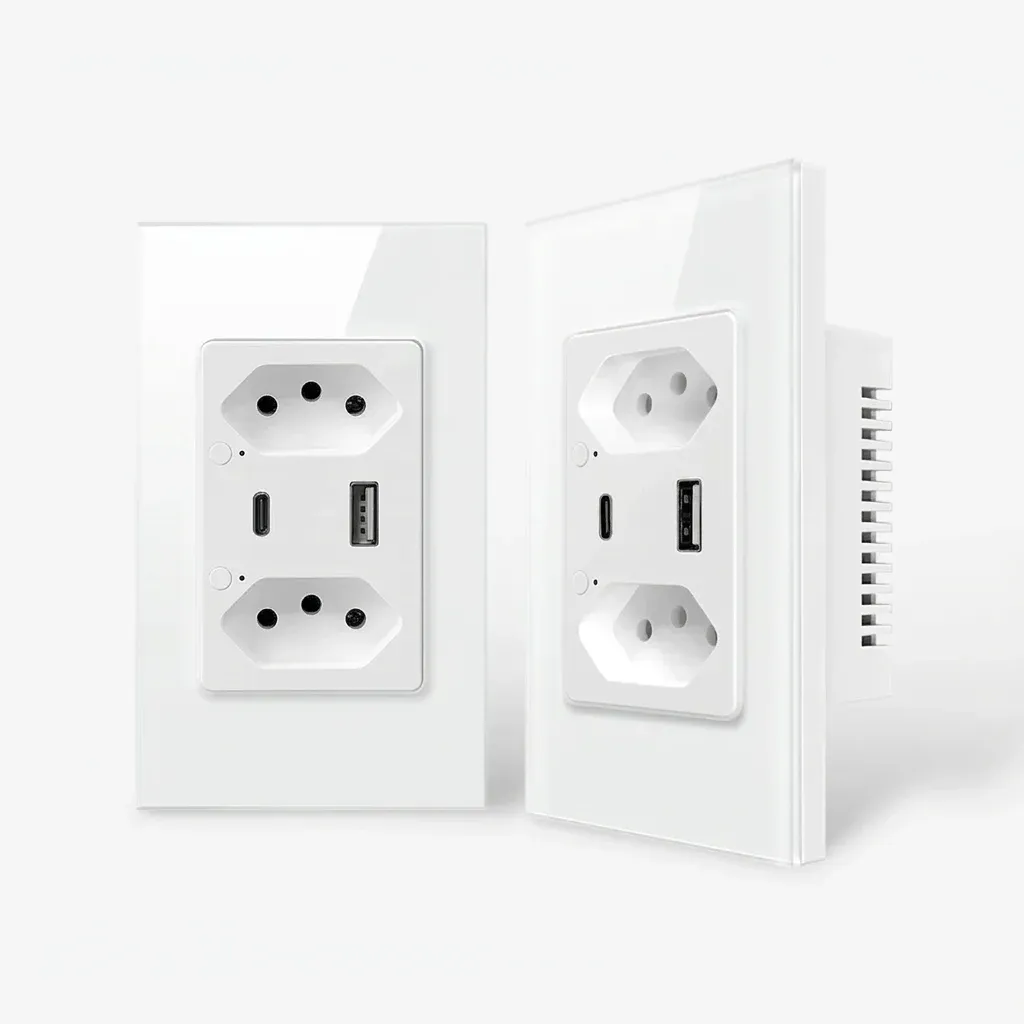 שקע קיר חכם ברזילאי לבן עם USB-C