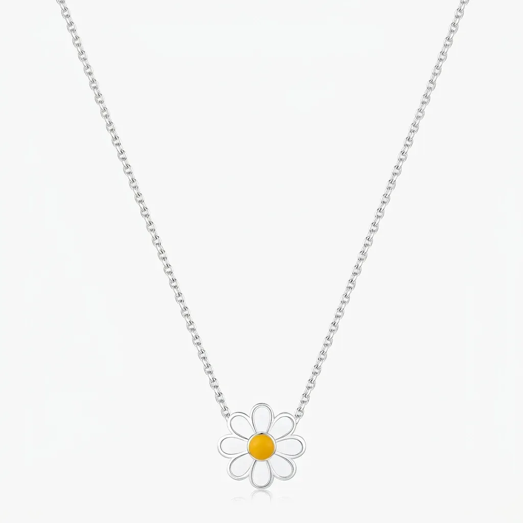 925 스털링 실버 에나멜 데이지 펜던트 목걸이