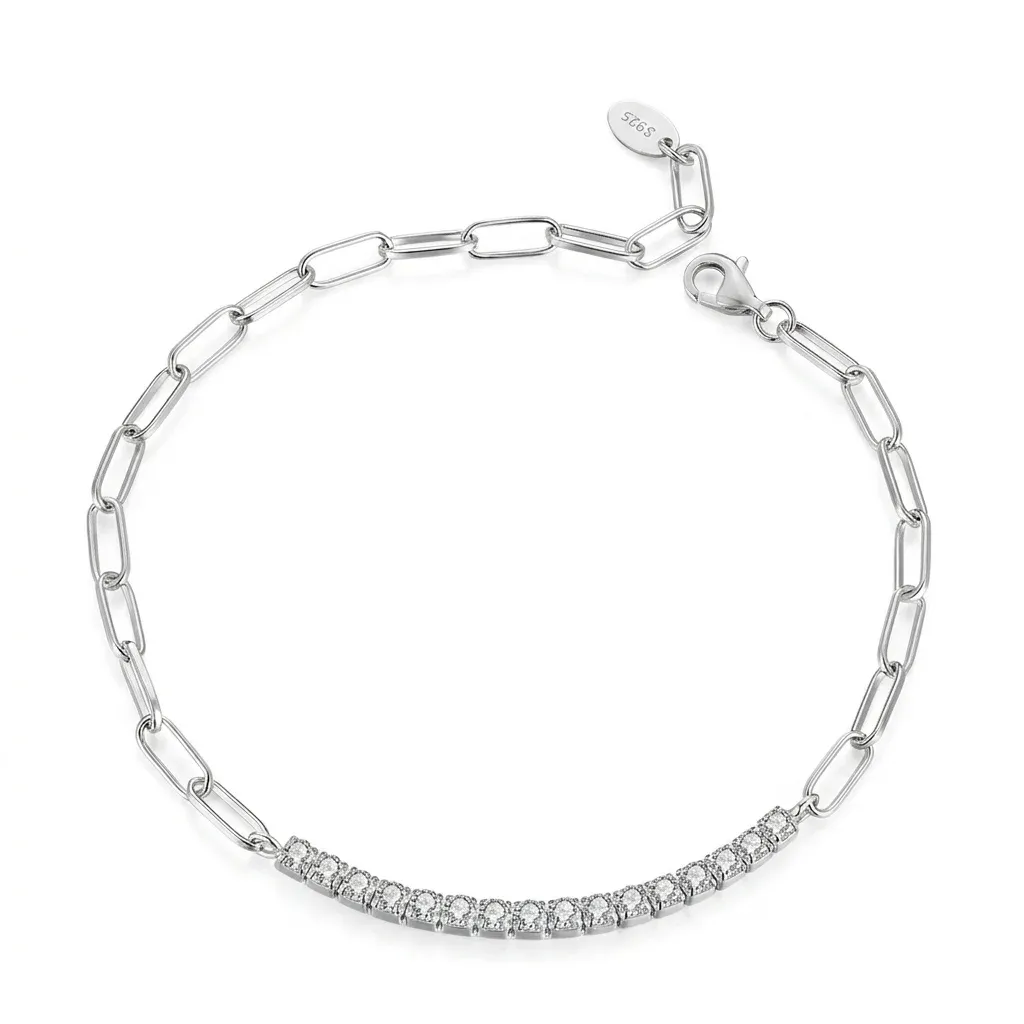 모이사나이트 실버 페이퍼클립 체인 팔찌