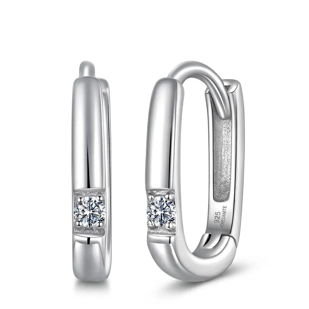 실버 타원 후프 모이사나이트 귀걸이