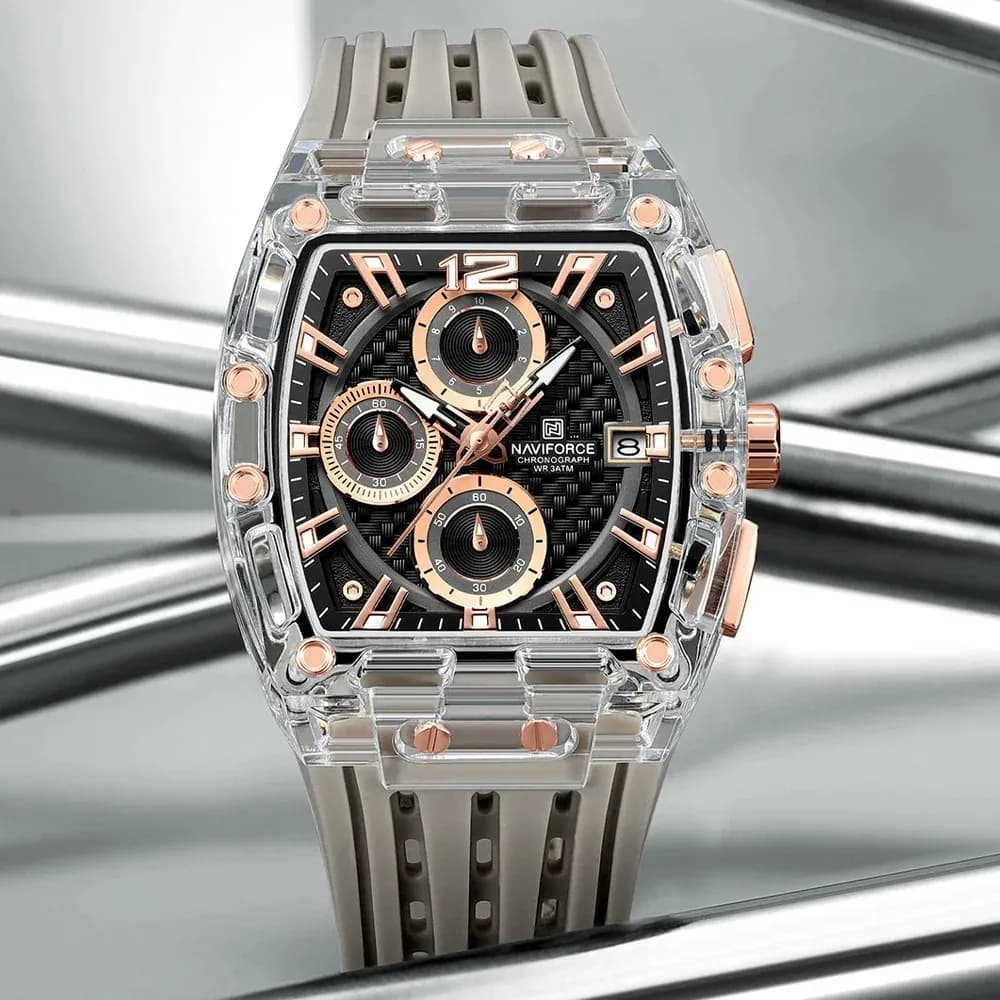 NAVIFORCE NF7105 투명 토노 남성용 쿼츠 스포츠 시계