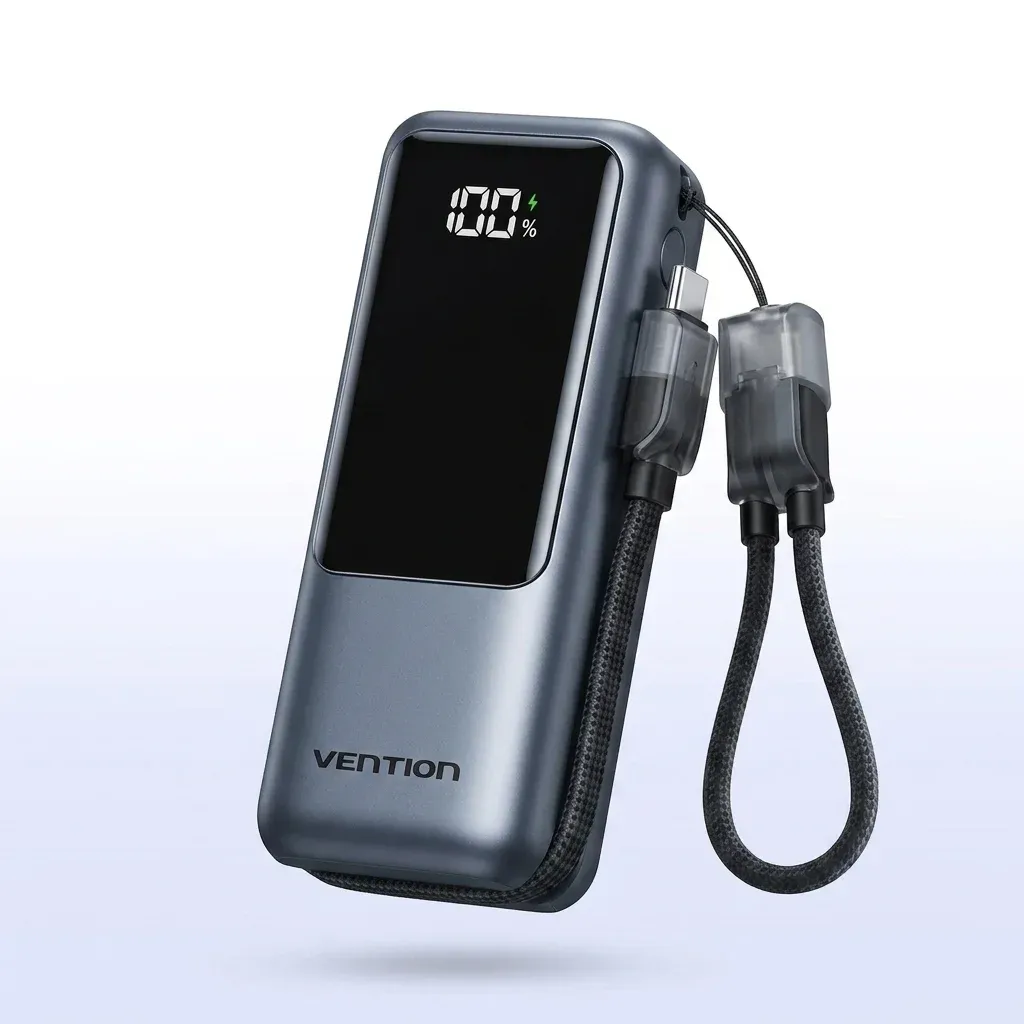 벤션 10000mAh 미니 디지털 보조배터리 내장 케이블형