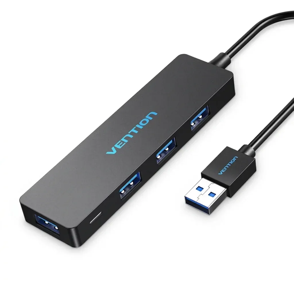רכזת USB שחורה Vention עם ארבע יציאות