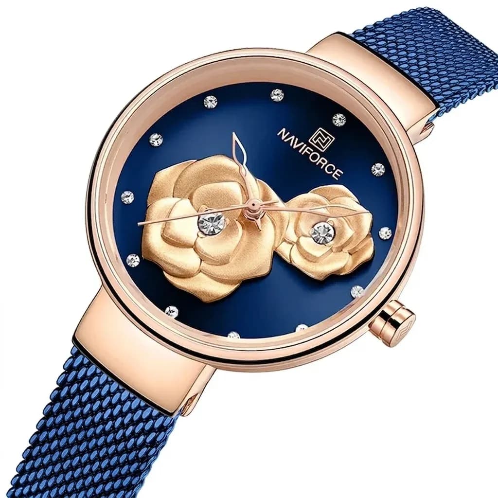 네이비 다이얼 로즈골드 여성 메쉬 시계
