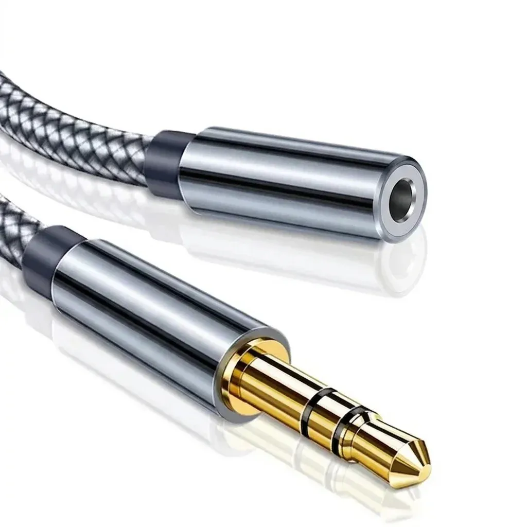 כבל מאריך AUX 3.5 מ״מ כסוף קלוע