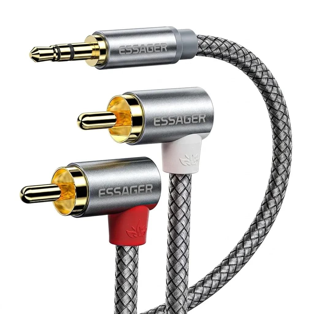 90도 꺾임 3.5mm-2RCA 오디오 케이블